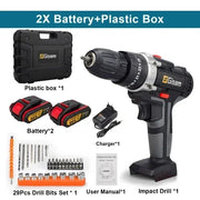25+3 Torque Portable Cordless Power Drill Set Impact Screw Driver Electric Screwdriver with Rechargeable Battery Power Tool
