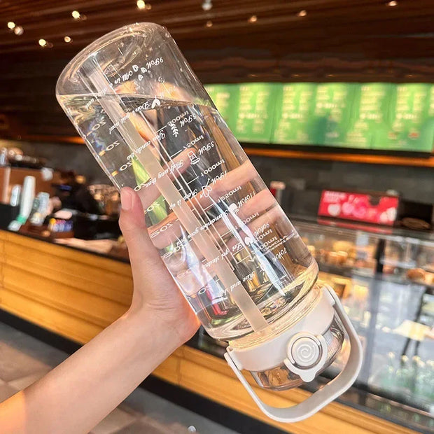 1.5/2Liter Sport Straw Water Bottle with Time Scale Plastic Summer Cold Juice Water Cup Large Capacity Portable Travel Bottles