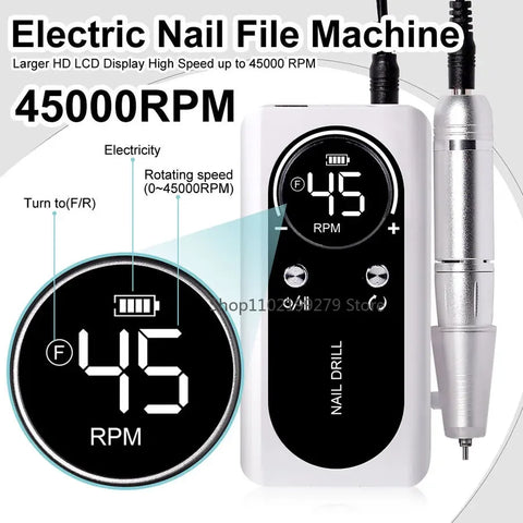 NEW Professional 45000RPM Electric Portable Nail Drill Machine Rechargeable Low Noise Nail Sander File for Manicure Salon Tool
