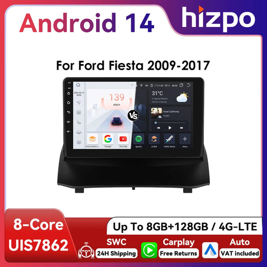 Hizpo 9inch Android13 Car Radio for Ford Fiesta 2009 - 2017 Sync Multimedia DSP RDS CarPlay 4G BT GPS Navigation UI7862 Headunit