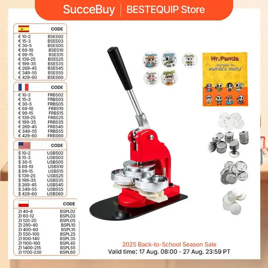 SucceBuy 25/32/58/75MM Badge Maker Machine DIY Button Pin with 500Pcs Free Parts Press Kit Circle Manufacture Button Making Tool