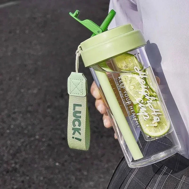 600ML Water Cup Handy Sports Water Bottle Food Grade Material Tea Partition Water Cup Female Straw Summer Portable Bottle