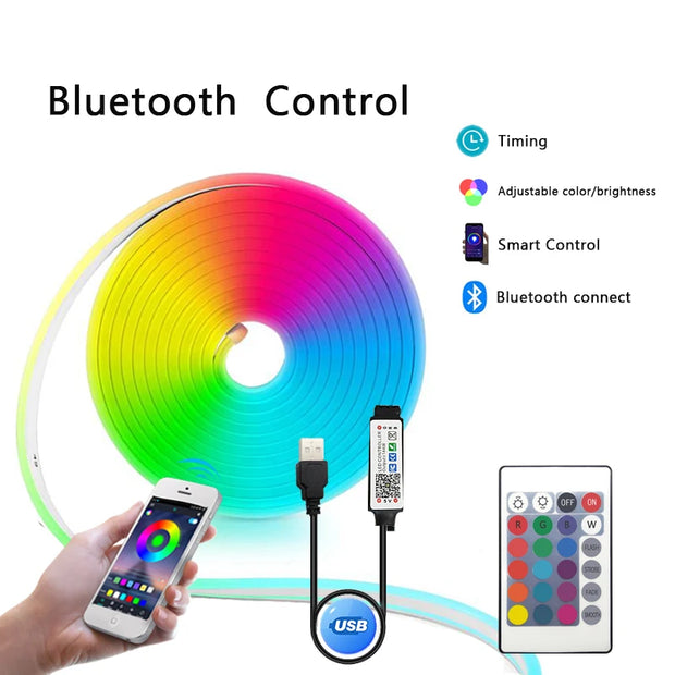 TUYA Neon LED Strip Lights 5V 84LEDs/M Silicone Neon Rope Light with Alexa Wifi APP Control Music Sync RGB Strip Tape for Room