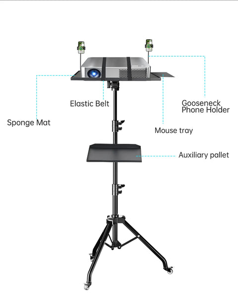 SH 90/125/145CM Projector Tripod Stand With Trays Laptop Tripod, Portable Projector Floor Stand Adjustable Height With Hose Clip