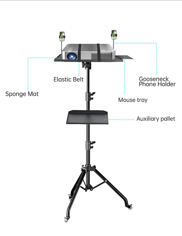 SH 90/125/145CM Projector Tripod Stand With Trays Laptop Tripod, Portable Projector Floor Stand Adjustable Height With Hose Clip