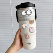 TYESO 600/750/900/1050/1200ML Car Water Bottle Stainless Steel Thermos Bottle with Straw Keeps Cold and Heat Thermal Coffee Mug