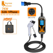 feyree EV Charger Type2 7KW 32A EVSE Portable Charging Box CEE Male Plug Type1 GB/T Cord 5M Charging Cable for Electric Vehicle
