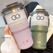 TYESO 600/750/900/1050/1200ML Car Water Bottle Stainless Steel Thermos Bottle with Straw Keeps Cold and Heat Thermal Coffee Mug