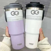 TYESO 600/750/900/1050/1200ML Car Water Bottle Stainless Steel Thermos Bottle with Straw Keeps Cold and Heat Thermal Coffee Mug