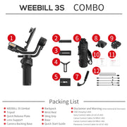 ZHIYUN Weebill 3S Weebill 3 S 3-Axis Camera Handheld Gimbal Stabilizer for DSLR Mirrorless Camera for Canon Nikon Sony Panasonic