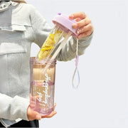 Portable Plastic Large Capacity Fruit Drink Bottles 600ml Water Bottle Transparent Folding Straw Water Bottle SummerWater Bottle