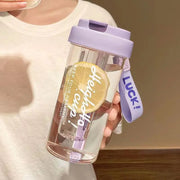 600ml Large Capacity Sports Water Bottle Transparent Plastic Straw Cup with Hand Rope Outdoor Travel Cycling Hiking Gym Jugs