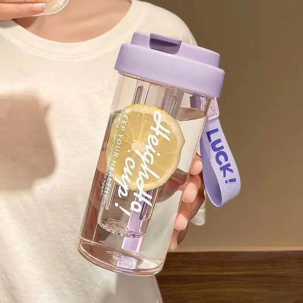 600ml Large Capacity Sports Water Bottle Transparent Plastic Straw Cup with Hand Rope Outdoor Travel Cycling Hiking Gym Jugs