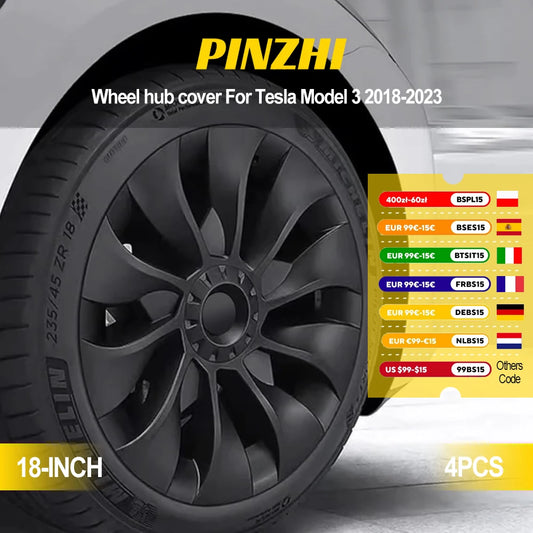 4PCS Hub Cap Performance Replacement Wheel Cap Automobile Full Rim Cover Accessories for Tesla Model 3 18 Inch Hubcap 2018-2023