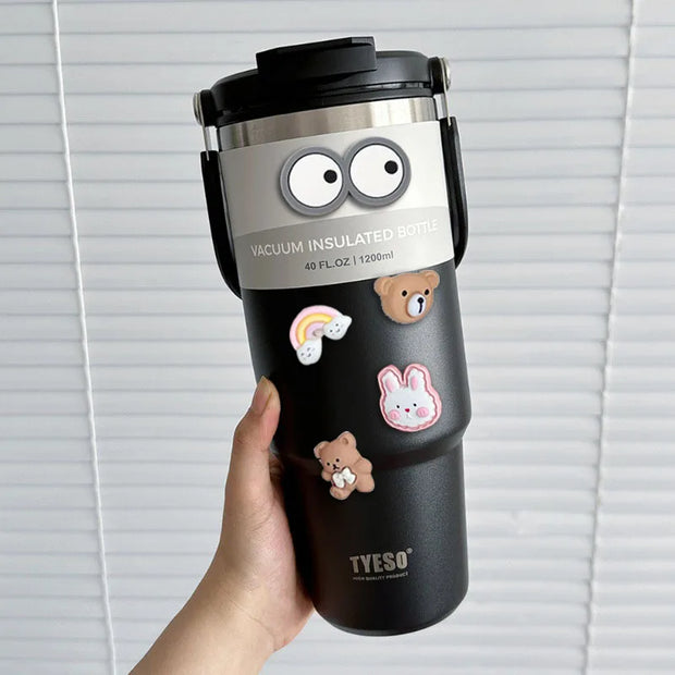 TYESO 600/750/900/1050/1200ML Car Water Bottle Stainless Steel Thermos Bottle with Straw Keeps Cold and Heat Thermal Coffee Mug