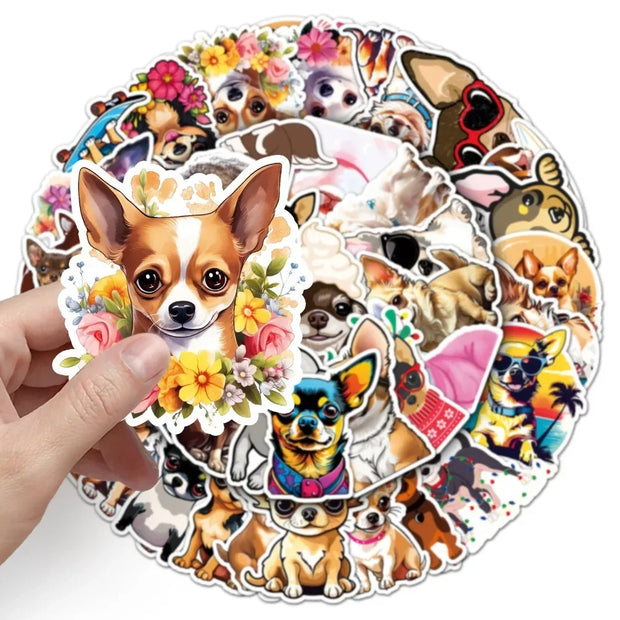 10/50Pcs Funny Animal Pet Dog Chihuahua Stickers for DIY Laptop Phone Travel Luggage Water Bottle Scrapbook Decal Kids Toy