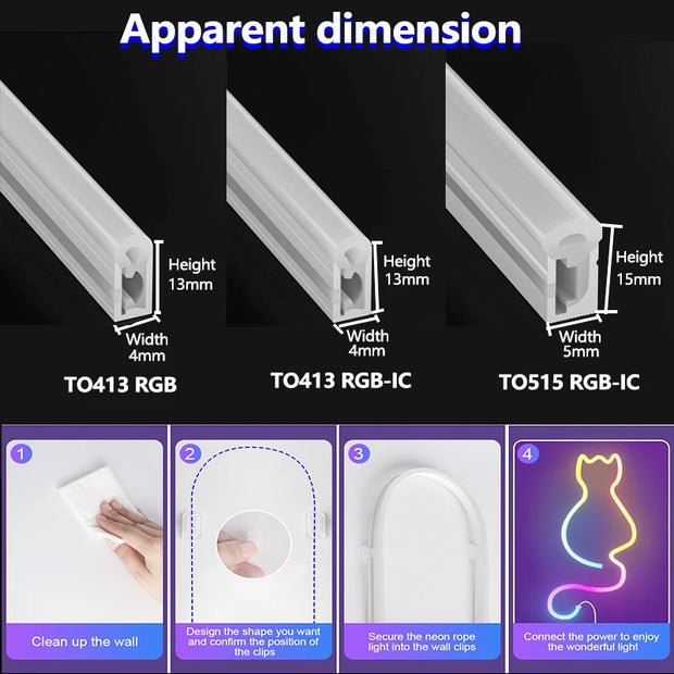 24V RGB Neon LED Strip Light Waterproof Neon Strip Music Sync Bluetooth App and Remote Control for Room Outdoors Decor Lighting