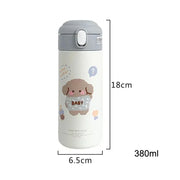 380ML Stainless Steel Thermos Vacuum Flask Cute Cartoon Thermal Bouncing Water Bottle Insulated Straw Cups Tumbler Drinkware