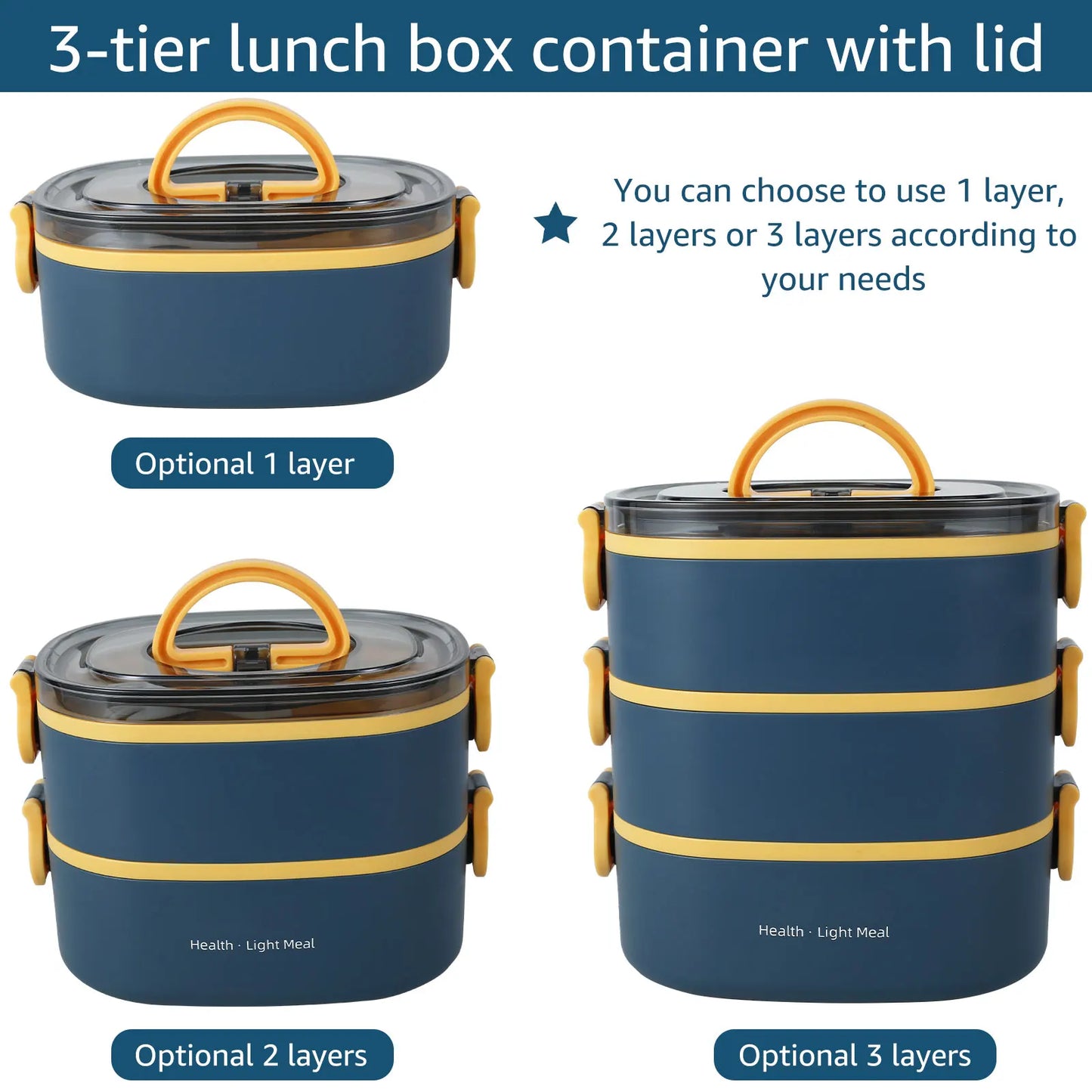 2000ML Lunch Box Portable 3 Layer Children Student Bento Box Leakproof Microwavable Food Container School Travel Office Picnic