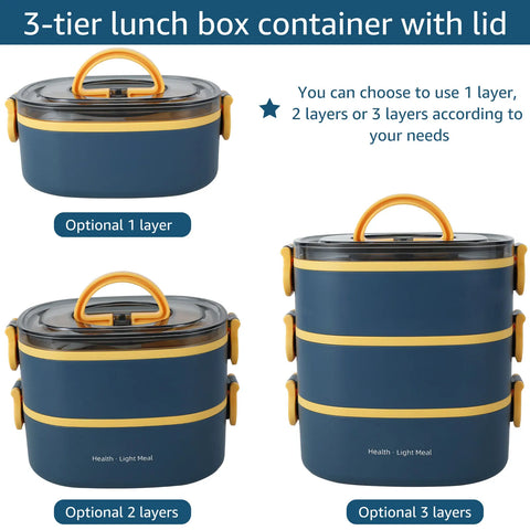 2000ML Lunch Box Portable 3 Layer Children Student Bento Box Leakproof Microwavable Food Container School Travel Office Picnic