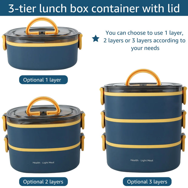 2000ML Lunch Box Portable 3 Layer Children Student Bento Box Leakproof Microwavable Food Container School Travel Office Picnic