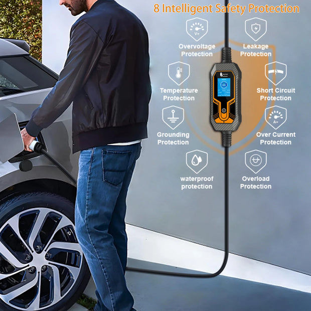 feyree EV Charger Type2 7KW 32A EVSE Portable Charging Box CEE Male Plug Type1 GB/T Cord 5M Charging Cable for Electric Vehicle