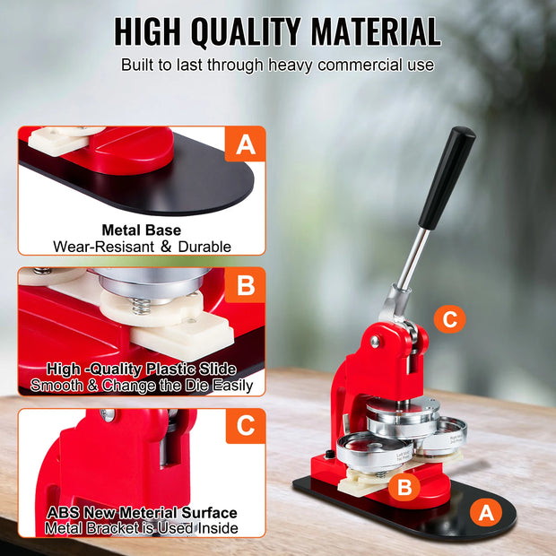 SucceBuy 25/32/58/75MM Badge Maker Machine DIY Button Pin with 500Pcs Free Parts Press Kit Circle Manufacture Button Making Tool