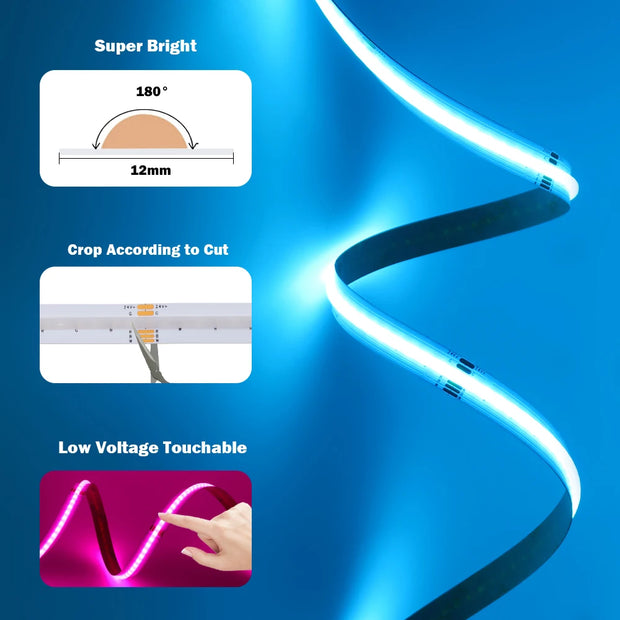 RGB RGBW RGBWW RGBCCT COB LED Strip Light DC12V 24V 840 784 720 576 LEDs/M Flex FCOB LED Tape Light Dimmable Linear Ribbon Tape