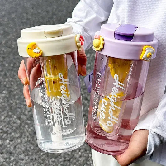 600ML Water Cup Handy Sports Water Bottle Food Grade Material Tea Partition Water Cup Female Straw Summer Portable Bottle