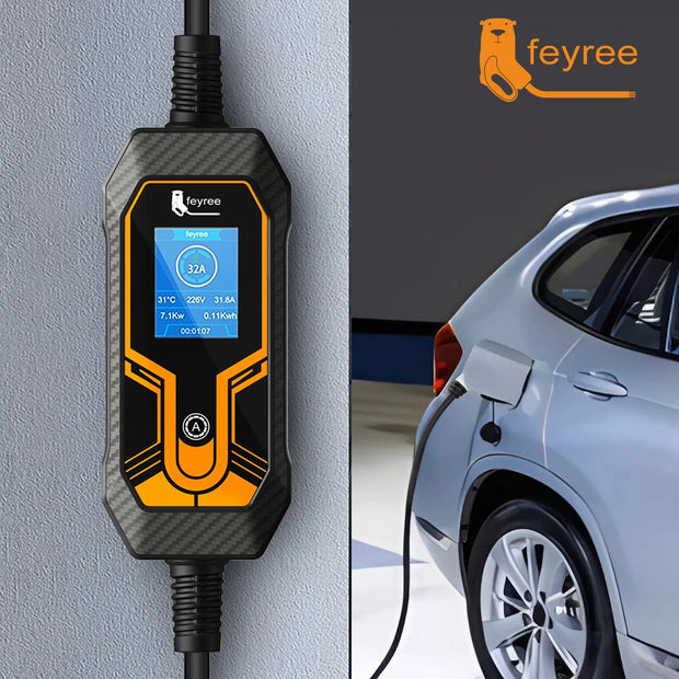 feyree EV Charger Type2 7KW 32A EVSE Portable Charging Box CEE Male Plug Type1 GB/T Cord 5M Charging Cable for Electric Vehicle