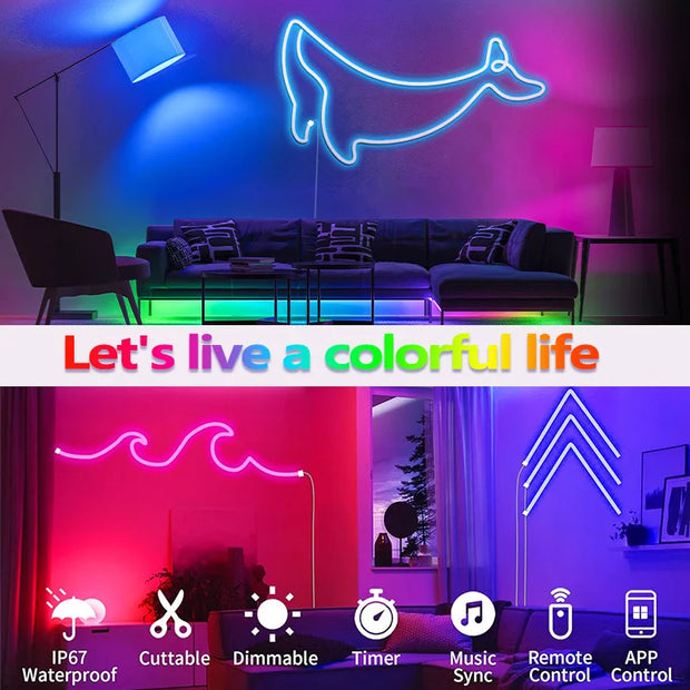TUYA Neon LED Strip Lights 5V 84LEDs/M Silicone Neon Rope Light with Alexa Wifi APP Control Music Sync RGB Strip Tape for Room