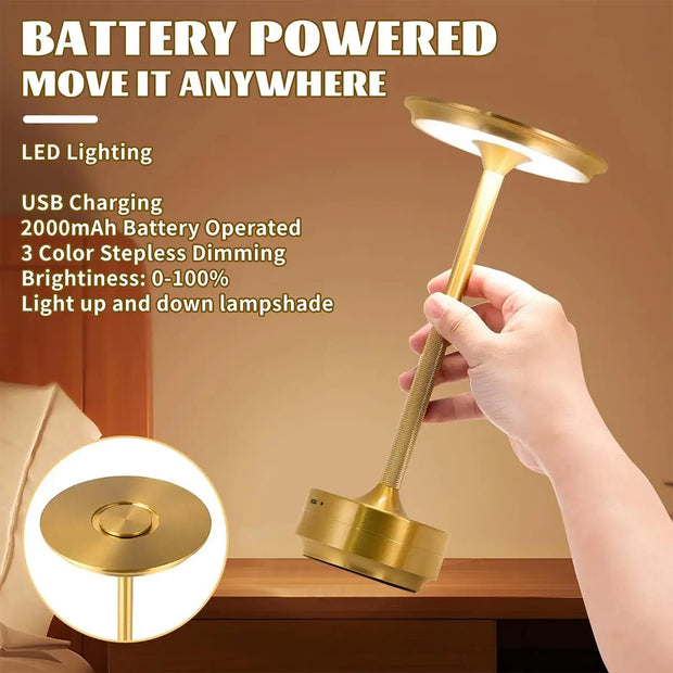 3 Color Table Lamp Black Led Rechargeable Usbc Silver Usb Gold Night Touch Dimmable Touch Control Eye Protected Bedside Aluminum