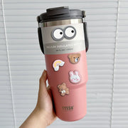 TYESO 600/750/900/1050/1200ML Car Water Bottle Stainless Steel Thermos Bottle with Straw Keeps Cold and Heat Thermal Coffee Mug