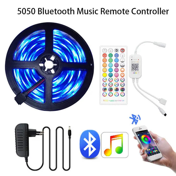 DC 12V LED Strip Light RGB 5050 Music Sync Color Changing Sensitive App Control Bluetooth Flexible LED Lamp for Home Decoration
