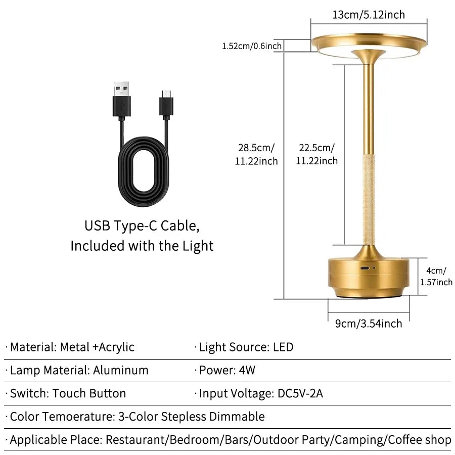 Wireless Simple Decorative Table Lamp Infinitely Dimmable Atmosphere Classic Retro Portable Rechargeable Touch Desk Lamp