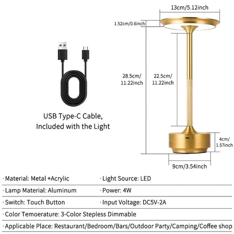 Wireless Simple Decorative Table Lamp Infinitely Dimmable Atmosphere Classic Retro Portable Rechargeable Touch Desk Lamp