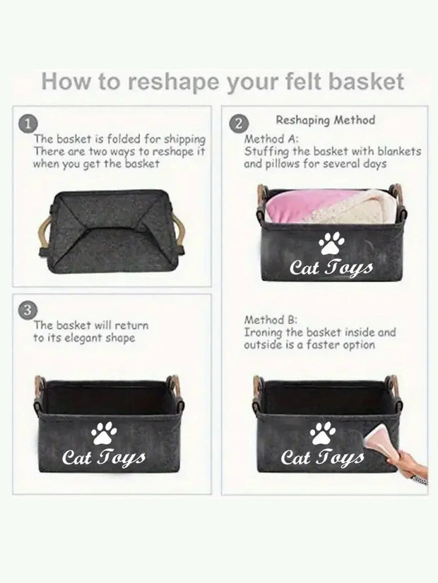 Felt Pet Toy Box Cat and Dog Toy Storage Box Pet Box Toy Storage Box, Suitable for Organizing Pet Supplies Collar Accessories
