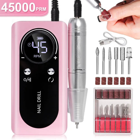 NEW Professional 45000RPM Electric Portable Nail Drill Machine Rechargeable Low Noise Nail Sander File for Manicure Salon Tool
