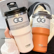TYESO 600/750/900/1050/1200ML Car Water Bottle Stainless Steel Thermos Bottle with Straw Keeps Cold and Heat Thermal Coffee Mug