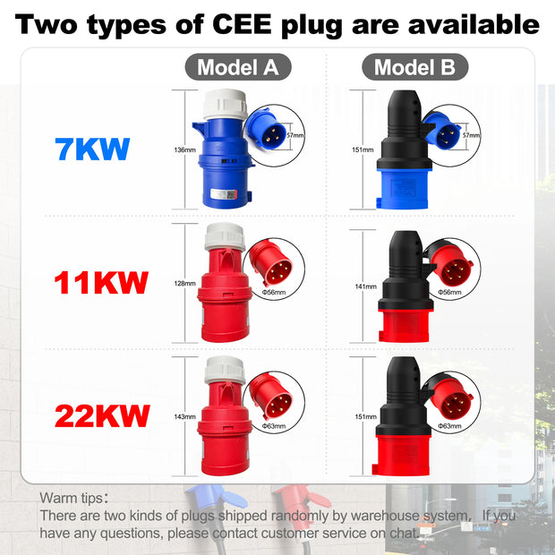 feyree EV Charger Type2 7KW 32A EVSE Portable Charging Box CEE Male Plug Type1 GB/T Cord 5M Charging Cable for Electric Vehicle