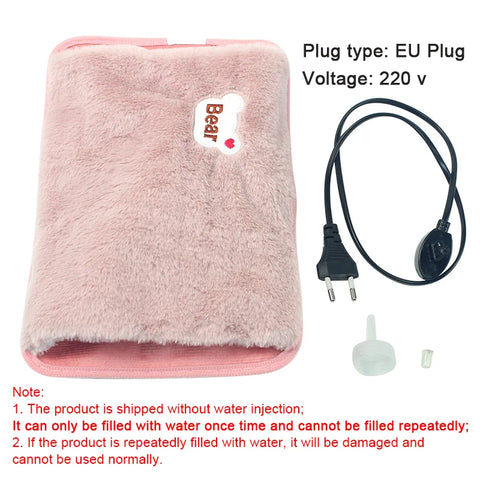 Electric Hot Water Bag Soft Winter Hand Warmer Reusable Hot Water Bottle EU Plug Rechargeable Warm Hand Pocket