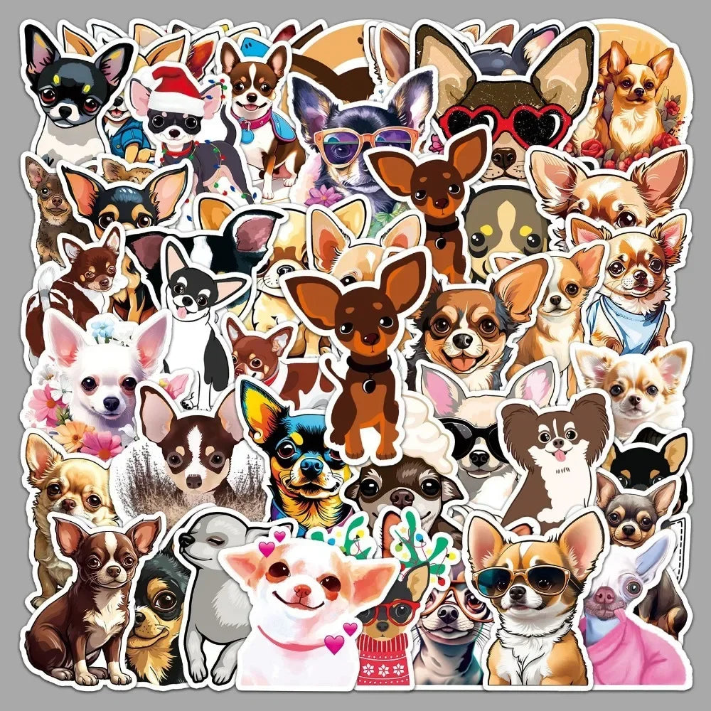 10/50Pcs Funny Animal Pet Dog Chihuahua Stickers for DIY Laptop Phone Travel Luggage Water Bottle Scrapbook Decal Kids Toy