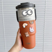 TYESO 600/750/900/1050/1200ML Car Water Bottle Stainless Steel Thermos Bottle with Straw Keeps Cold and Heat Thermal Coffee Mug