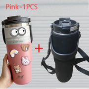 TYESO 600/750/900/1050/1200ML Car Water Bottle Stainless Steel Thermos Bottle with Straw Keeps Cold and Heat Thermal Coffee Mug