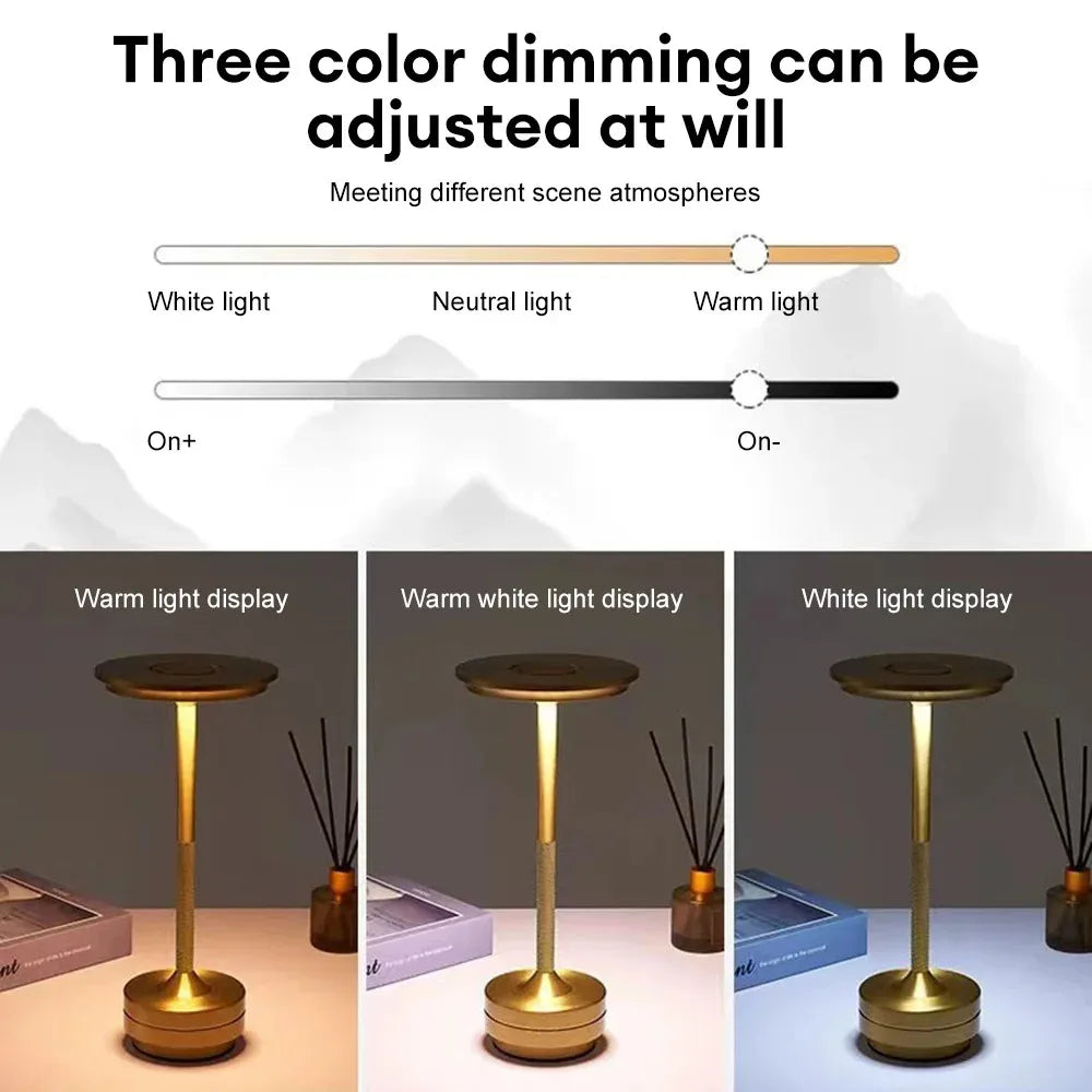 Wireless Simple Decorative Table Lamp Infinitely Dimmable Atmosphere Classic Retro Portable Rechargeable Touch Desk Lamp
