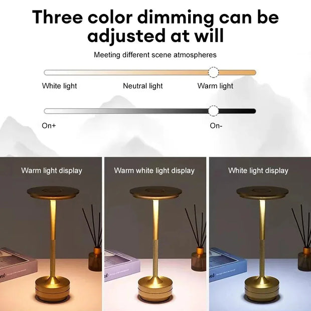 Wireless Simple Decorative Table Lamp Infinitely Dimmable Atmosphere Classic Retro Portable Rechargeable Touch Desk Lamp
